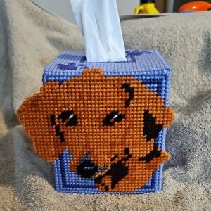 Handcrafted Dog Tissue Box Cover - Orange and Blue